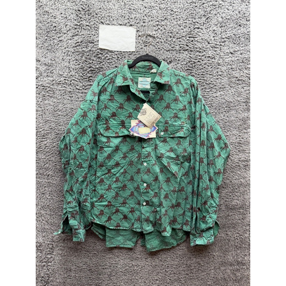 Vintage Diner AOP Long-Sleeve Button-Down Shirt Green Stonewash Mens Size M NWT